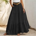 thumbnail image 2 of DHFJKG Maxi Skirts For Women Linen High Waisted Flowy A-Line Elastic Waist Skirt (With Belt) Casual Boho Summer Beach Vacation Clothes Trendy Skirt, 2 of 5