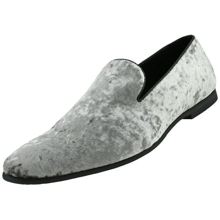 

Amali Mens Velvet Slip-On Smoking Slipper Tuxedo Loafers Silver Size 8