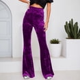 thumbnail image 3 of Velvet Pants Women 2026 Trendy High Waisted Slimming Wide Leg Bell Bottom Flowy Dressy Pants for Night out Party, 3 of 7