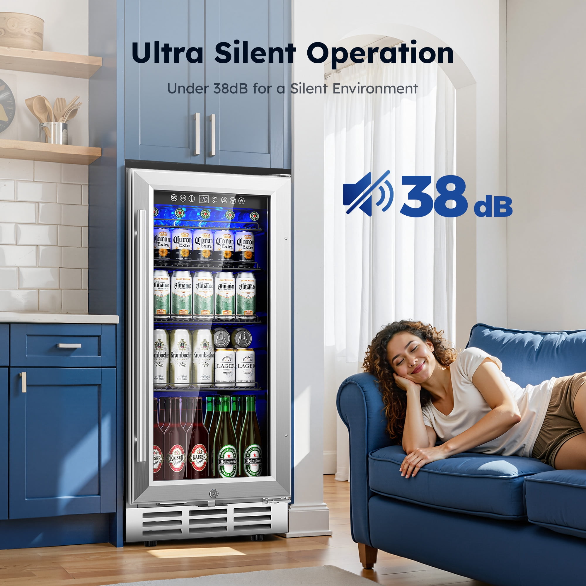 Simzlife 15" Built-in Beverage Refrigerator, 130 Cans Beverage Cooler, Under Counter Beer Fridge  for Soda, Water, Wine for Kitchen, Bar or Office