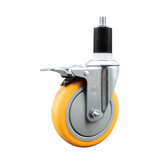 5 Inch Yellow Poly Swivel 1-1/2 Inch Expanding Stem Caster Total Lock Brake SCC