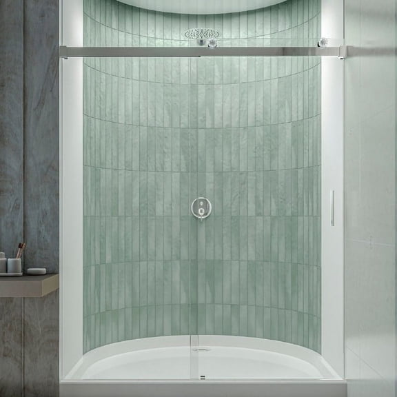 Seawin Runway 56 - 60 x 77 inches Frameless Sliding Shower Door 3/8 in. (10 mm) Clear Tempered Glass with NanoShield Coating LED Rollers Polished Chrome