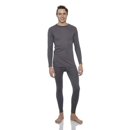 Rocky Men's Thermal 2pc Set Long John Underwear Smooth Knit (Large, Charcoal)