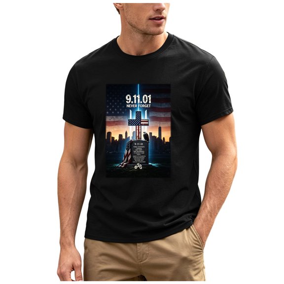 Mens T Shirts Graphic Tee 9/11 25Th Anniversary T Shirt 911 Tops Memorial Tops Crewneck T Shirt for Men