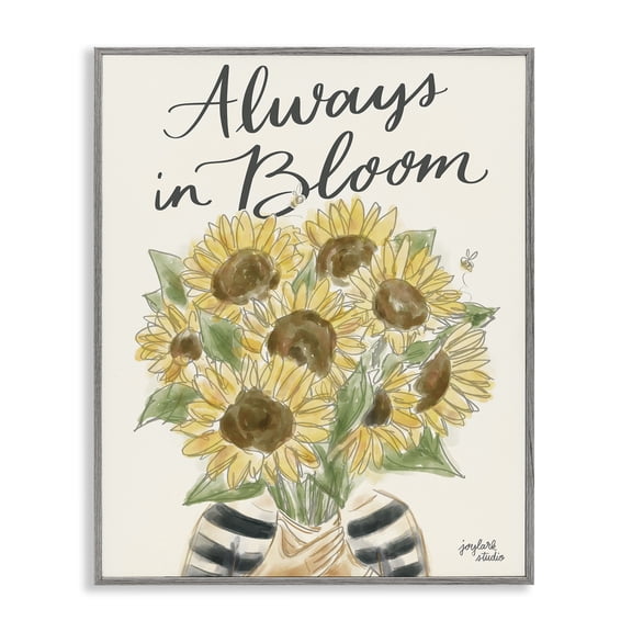 Stupell Industries French Country Always In Bloom Person Holding Sunflowers Calligraphy Gray Framed Giclee Art, 24 x 30, by Jess Baskin