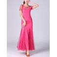 thumbnail image 4 of Whitewed Modern Waltz Ballroom Exam Dance Practice Clothes Wear Attire with Sleeves Adult Rose Red, 4 of 5