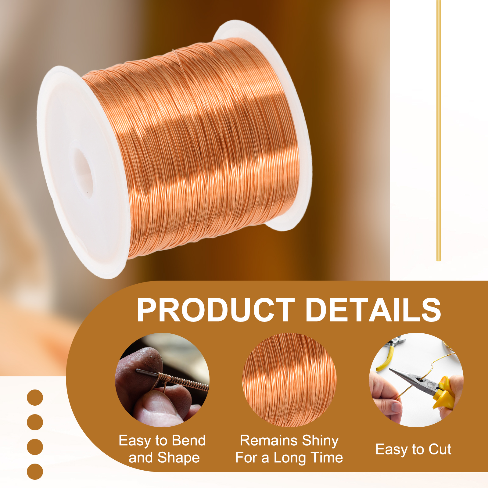 Uxcell 328 Feet / 100 m Jewelry Craft Wire, 2 Pcs Copper Beading Wires with Plier for Jewelry Making, Gold / Red Copper