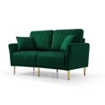 thumbnail image 2 of 2-Seater Velvet Green Sofa with Channel-Tufted Back Design, Removable Seat Cushions & 2 Throw Pillows for Modern Living Rooms, 2 of 8