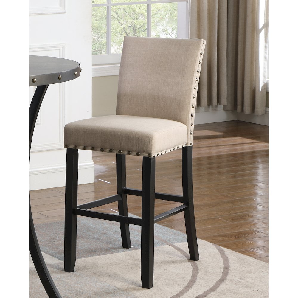 Roundhill Biony Tan Fabric Bar Stools with Nailhead Trim, Set of 2