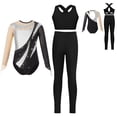 thumbnail image 5 of iiniim Kids Girls Ice Figure Skating Gymnastics Leotard Rhinestones Mesh Patchwork Bodysuit with Sleeveless Vest Silver 14, 5 of 7