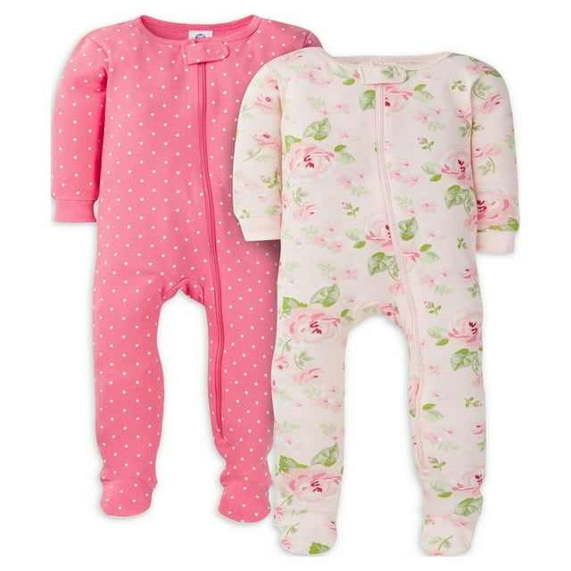 Pyjama en Coton Ajusté à Pieds pour Bébé et Fillette, Lot de 2