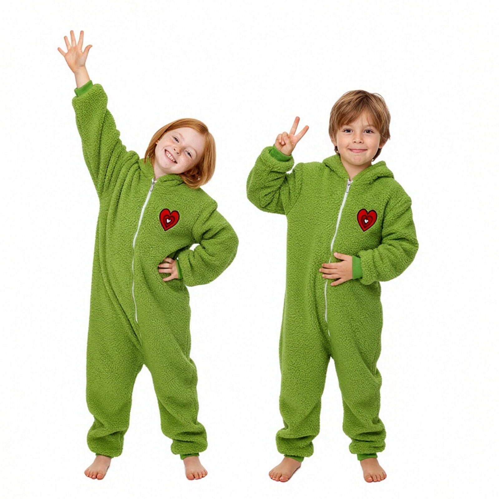 Green Pajamas Onesie Jumpsuit with Zipper Thick Green Elf PJs Sleepwear for Family Christmas