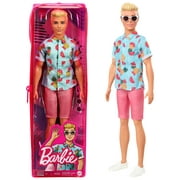 Barbie Ken Fashionistas Doll #152 with Sculpted Blonde Hair Wearing Blue Tropical-Print Shirt, Coral Shorts, White Shoes & White Sunglasses, Toy for Kids 3 to 8 Years Old