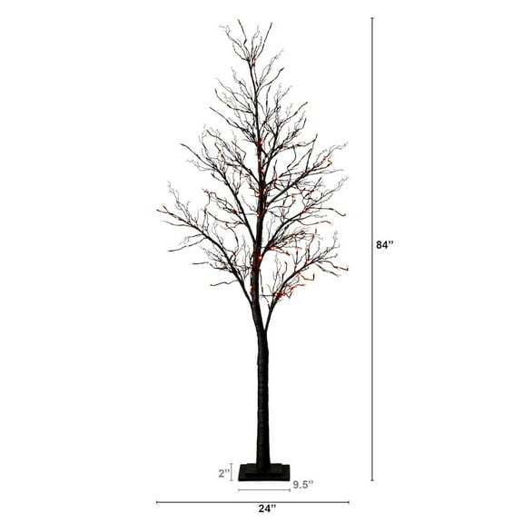 Nearly Natural 7ft. Pre-Lit Halloween Deluxe Black Twig Artificial Tree with 180 LED Lights