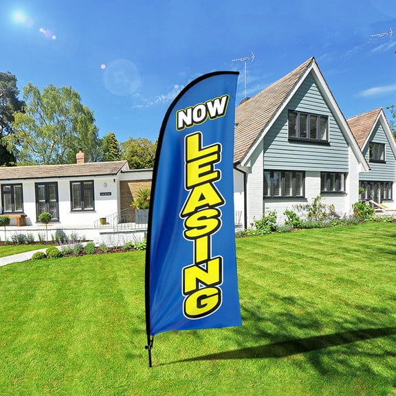 Qsum Now Leasing Business Flag With Pole Kit , Now Leasing  Advertising Feather Flag, 7ft Now Leasing  Banner ,Commercial Use Flag