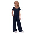 thumbnail image 5 of Ruyang Kids Girls 2 Piece Outfit Crew Neck Short Sleeve Top and Wide Leg Pants Summer Teens Solid Casual Sweatsuit Set, 5 of 9