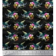 thumbnail image 1 of Soimoi Black Cotton Duck Fabric Leaves,Floral & American Robin Bird Decor Fabric Printed BTY 42 Inch Wide, 1 of 3