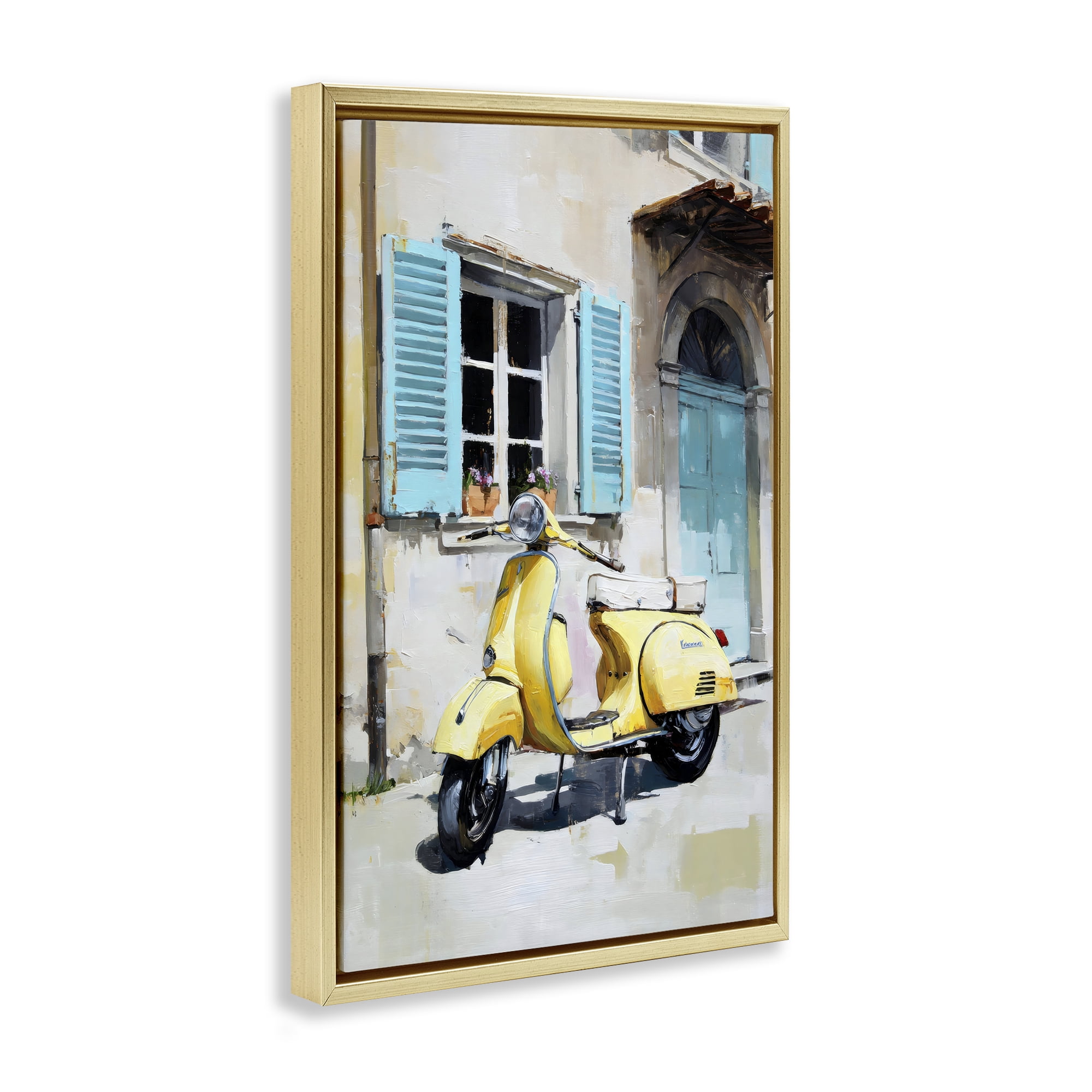 Stupell Industries Sunny Day Scooter Ride Gold Framed Floater Canvas Wall Art, design by Petal Prints Design