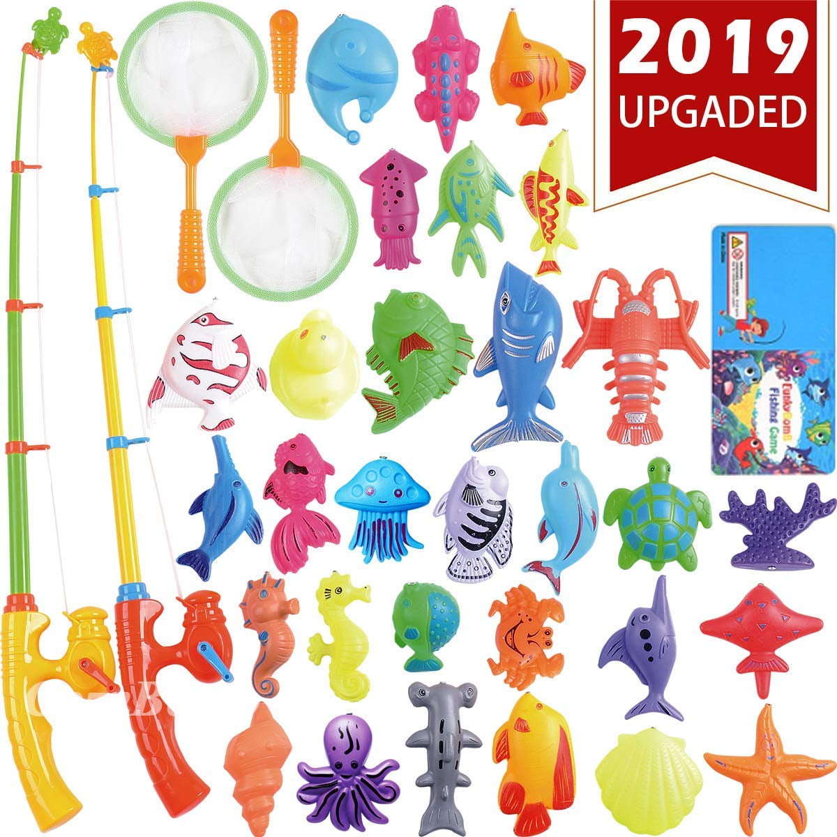 40pcs/set Educational Fish Game Plastic Magnetic Fishing Toy Poles Net Bath Time 