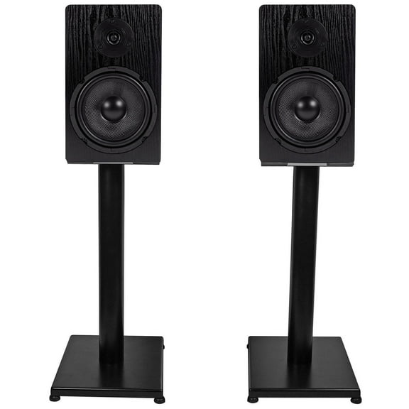 Pair Rockville RockShelf 68B Black 6.5" Home Bookshelf Speakers w/21" Stands