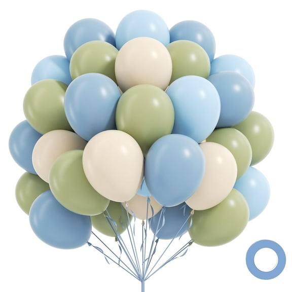 70PCS Olive Green Dusty Blue Beige Cream Latex Balloons, Sage Green and Blue Balloons for Kids Baby Shower Birthday Boho Bridal Wedding Party Decorations Supplies