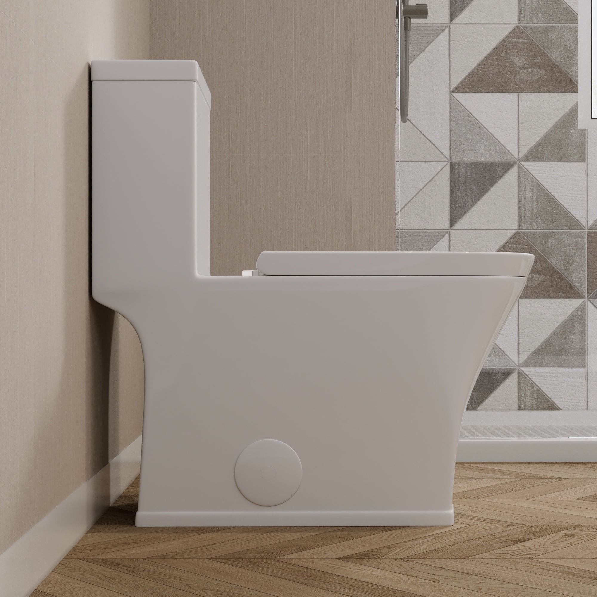 1-Piece 1.1/1.6 GPF Dual Flush Floor Mounted Elongated Toilet 12 in. Rough in Size in Glossy White, Seat Included