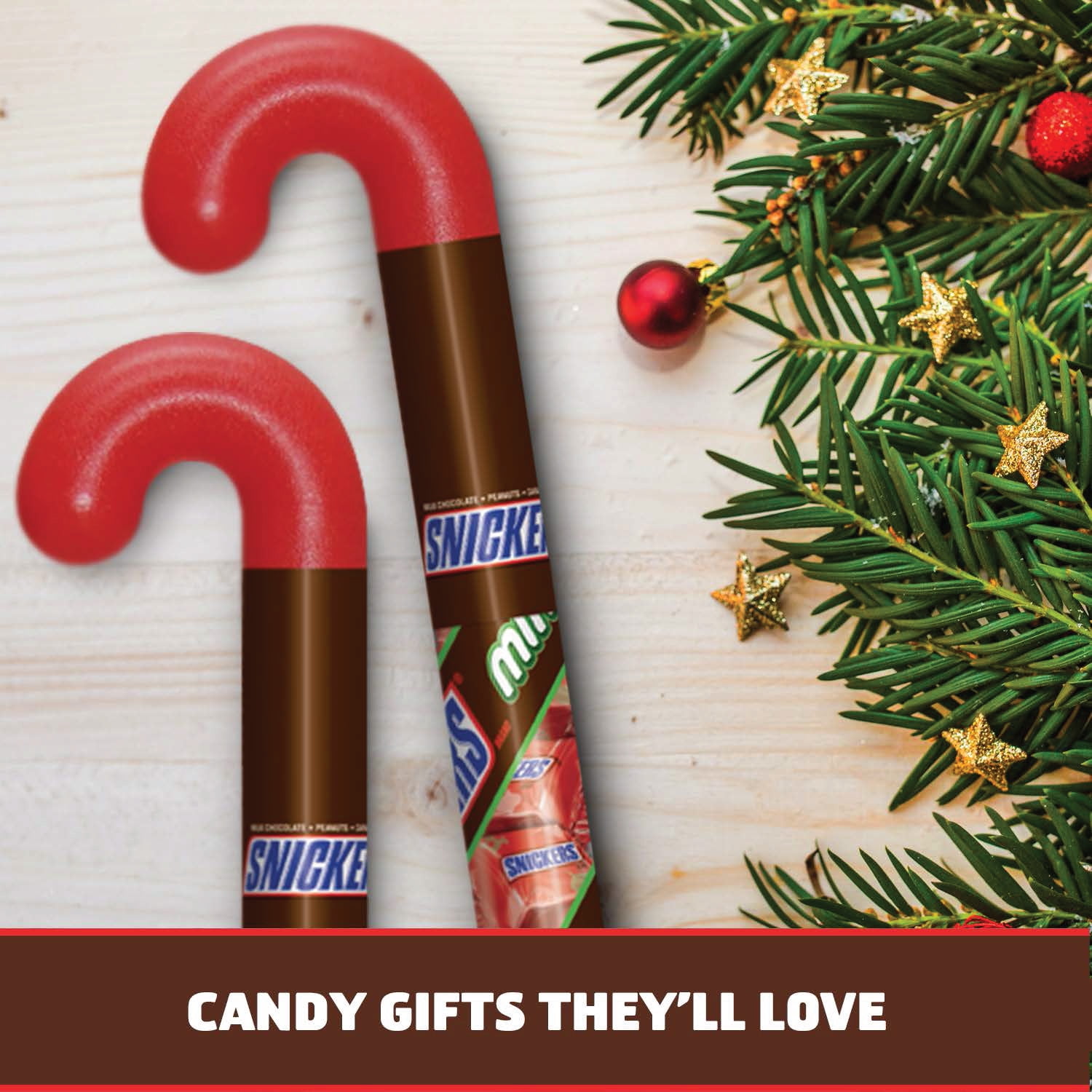 Snickers Holiday Minis Size Chocolate Christmas Candy Cane Tube 3 17 Oz Walmart
