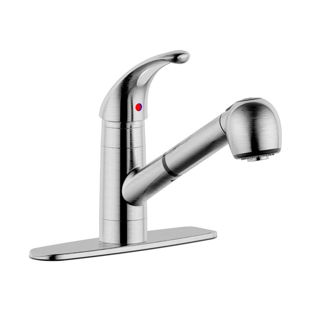 Ultra Faucets Uf12003 Stainless Steel Single Handle Kitchen Faucet With Pull Out Spray Walmart Com Walmart Com