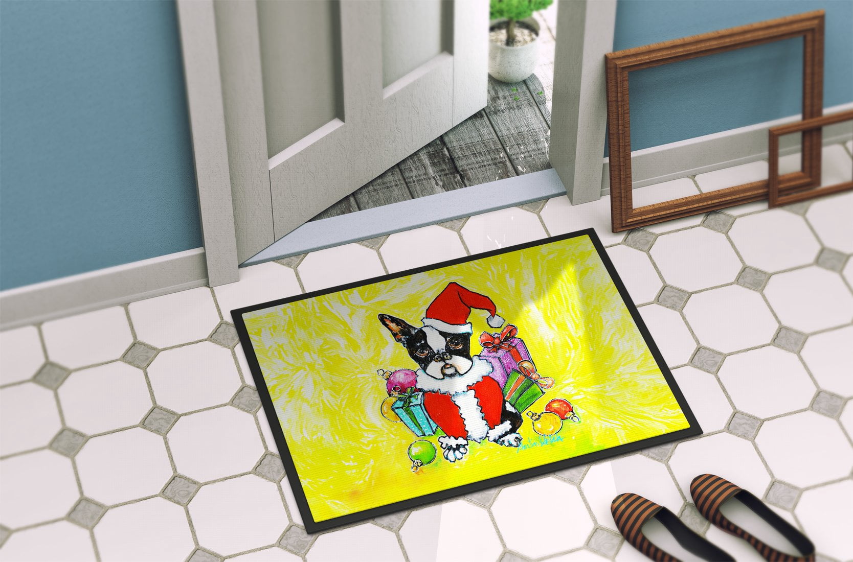 Carolines Treasures MW2026MAT 18 x 27 in. Boston Terrier Stinker That Stole Christmas Doormat
