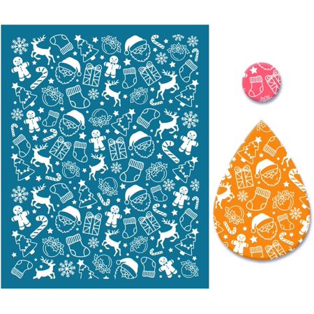 2Pcs Christmas Silk Screen Stencil for Polymer Clay Reusable Clay Silkscreen Stencils Texture Sheet Mesh Transfer Stencils Printing for DIY Craft Jewelry Earrings Making