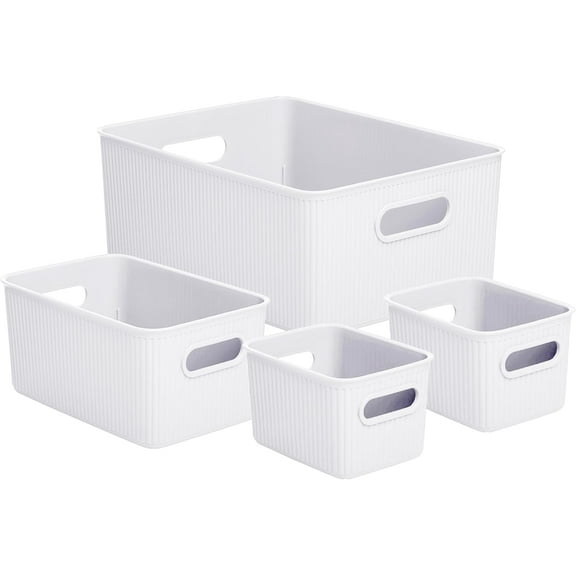 Superio Desk Drawer Organizer Basket, Set of 4 Plastic Storage Bins for Home, Vanity, Office, Closet, Durable Material to Classify, Cloths, Cosmetics, Stationary (White)