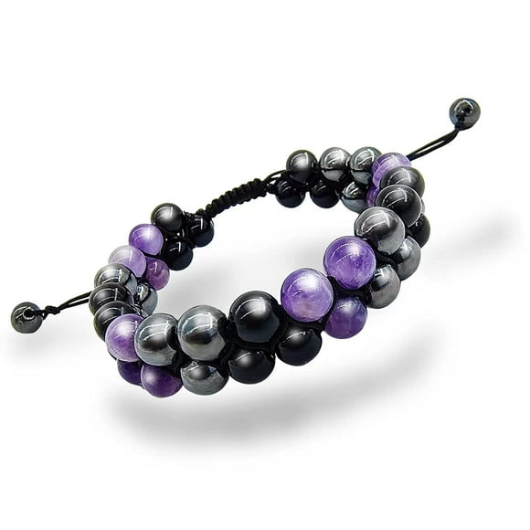 Healing Bracelets Triple Protection Bracelet for Women/Men Crystal Bracelets Natural Amethyst Black Onyx and Obsidian Bring Luck