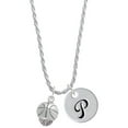 thumbnail image 1 of Delight Jewelry Silvertone Antiqued Basketball Spinner Silvertone Script Initial Disc - P - Charm Necklace, 20"+3", 1 of 4