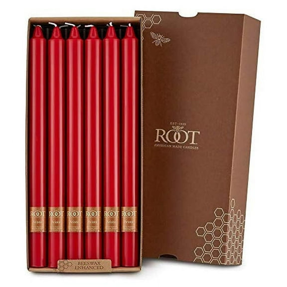 ROOT Candles Unscented Smooth Arista™ Taper Candles, 12-Inch Tall, Box of 12, Color: Red
