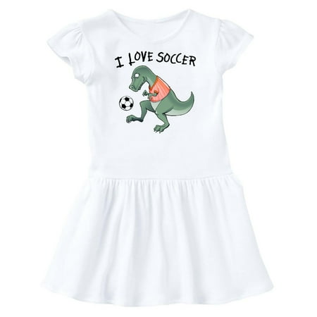 

Inktastic I Love Soccer-Dinosaur in Orange Gift Toddler Girl Dress