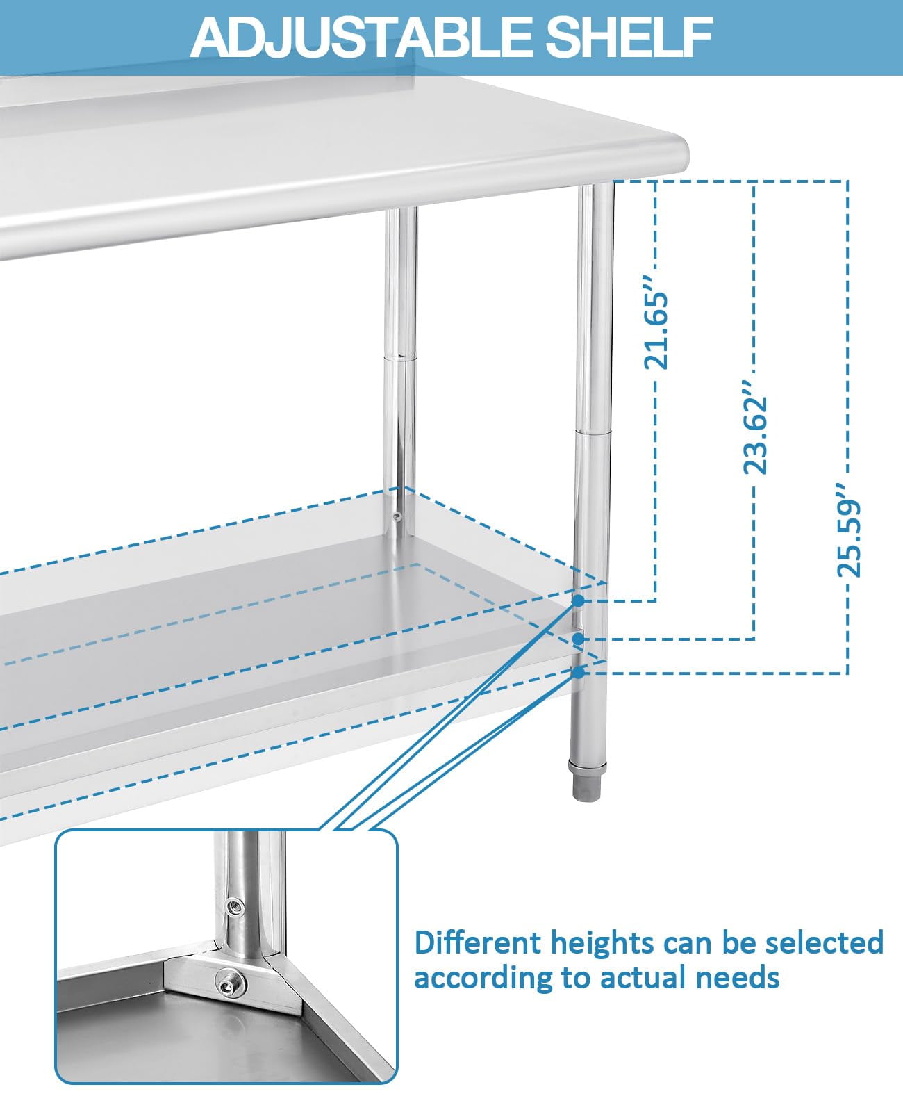 Danolapsi Stainless Steel Table 60" x 24",Kitchen Prep Table,NSF Stainless Steel Metal with Backsplash,Adjustable Undershelf,5 Hooks,Heavy Duty Workbench Workstation Work Table for Restaurant and Home