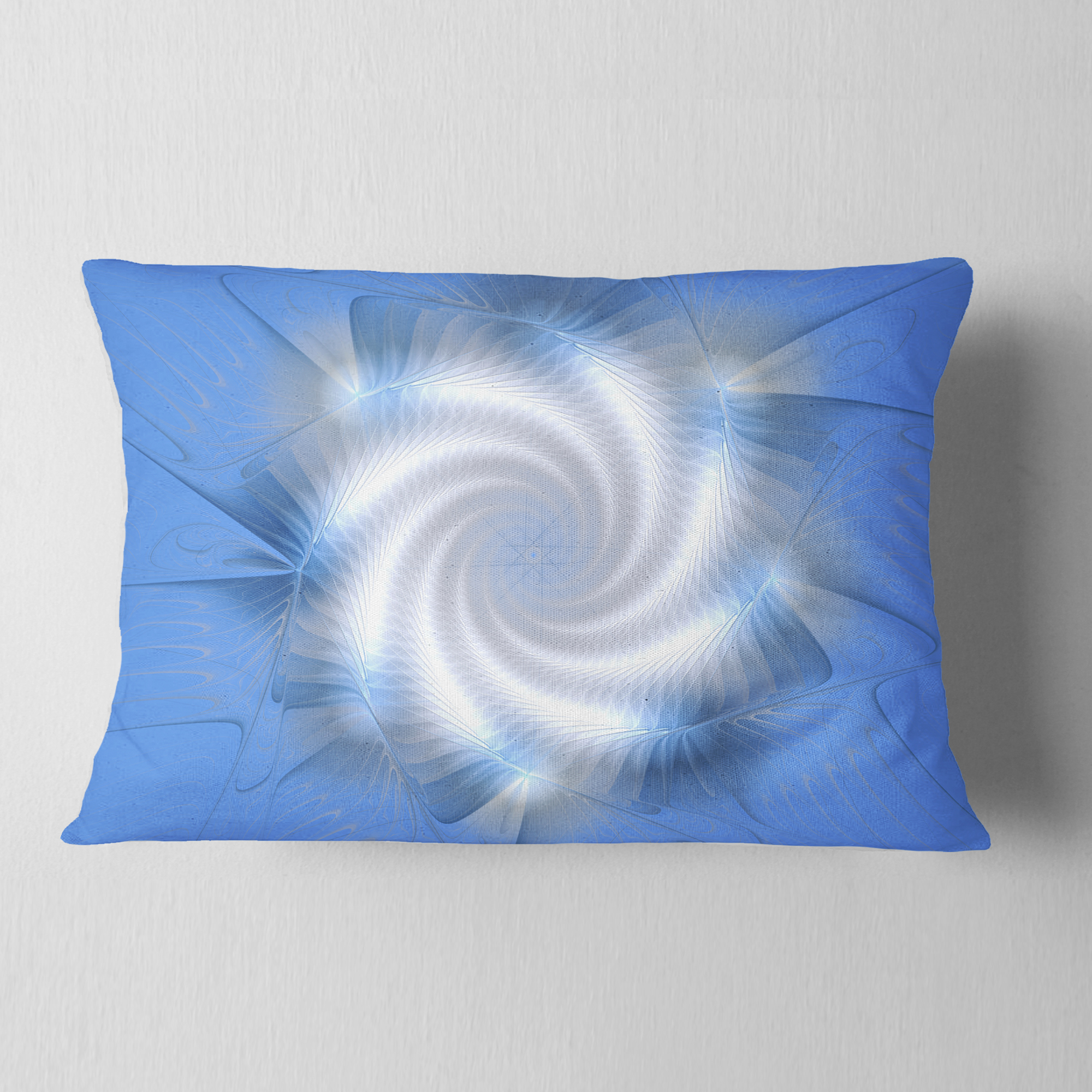 Designart White and Blue Fractal Star Flower - Floral Throw Pillow - 12x20