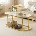 thumbnail image 5 of Coffee Table Gold Glass Coffee Table for Living Room, Oval Table Center Table with Ribbed Glass Top and Sturdy Metal Frame,Modern Glass Accent Tables for Bedroom Home Office, 5 of 9