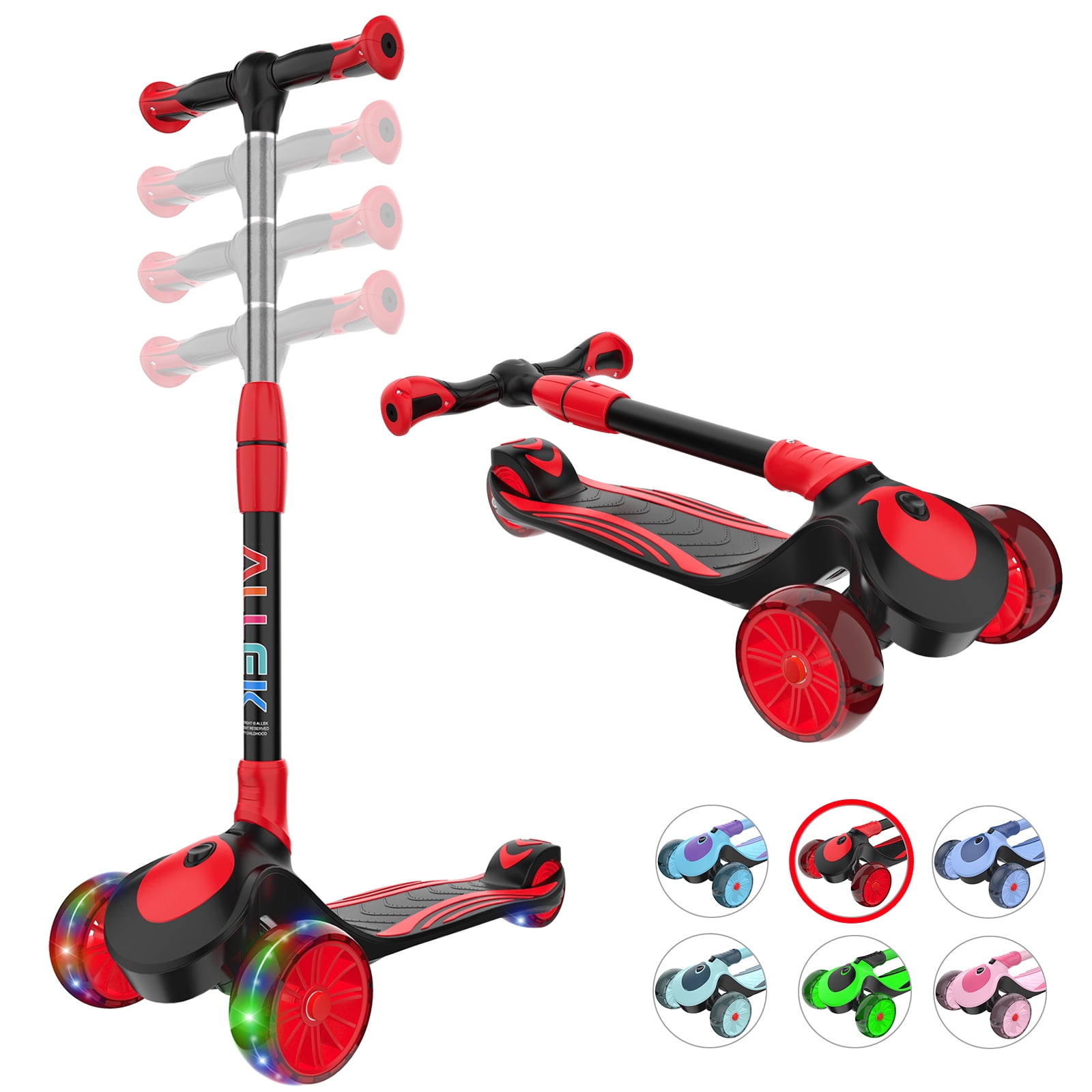 Photo 1 of Allek Kick Scooter F01 with Foldable Adjustable Handlebar and Dual Color Anti-Slip Wide Deck for Kids 3-12 (Black/Red)