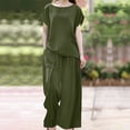 thumbnail image 2 of PENGXIANG Ensemble d'Été 2 Pcs pour Femmes Ensemble Décontracté Couleur Unie Col Rond Pantalon Grand, 2 of 7