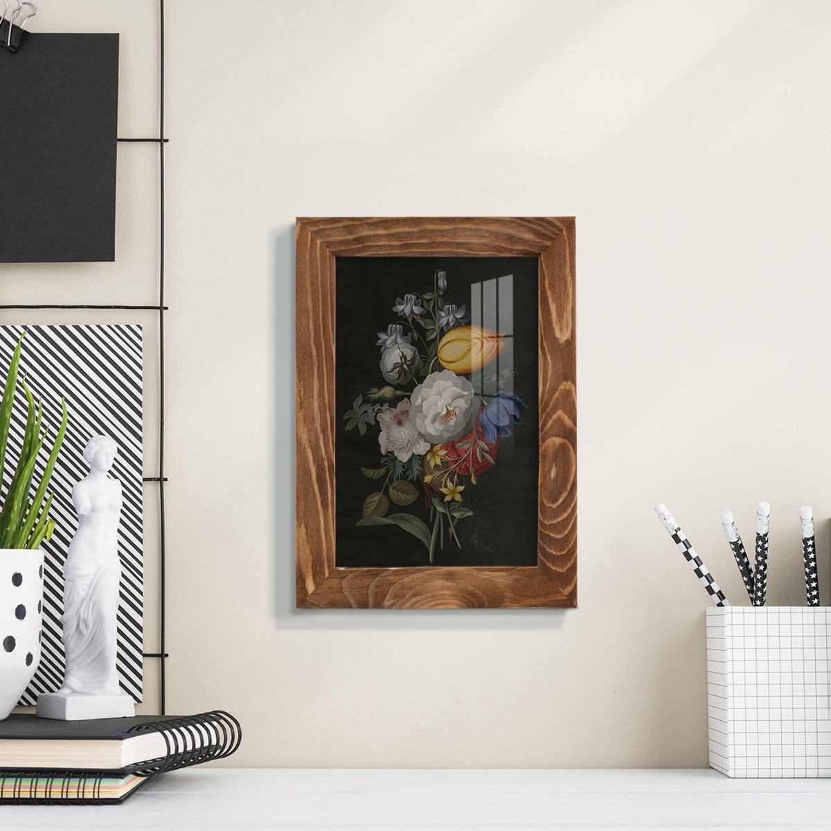 Dramatic Bouquet III -Framed Print w/glass-Walnut