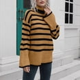 thumbnail image 2 of Herrnalise Women's Striped Turtleneck Sweater Long Sleeve Oversized Knitted Soft Pullover Sweaters Side Split Khaki,XL, 2 of 5