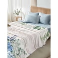 thumbnail image 4 of Eucalyptus Flowers King Size Flat Sheet, Wrinkleproof & Fadeproof Cooling Flat Bed Sheet Only, Blue Floral Green Vintage Wood Grain Breathable Soft Bedding Top Sheets 105 x 98 Inches, 4 of 8