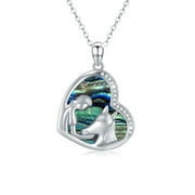 Cuoka Horse and Girl Love Heart Necklace Abalone Shell Pendant Necklaces, White Gold Plated Necklace Hypoallergenic 18'' 925 Sterling Silver Chain Fashion Jewelry Gifts for Women