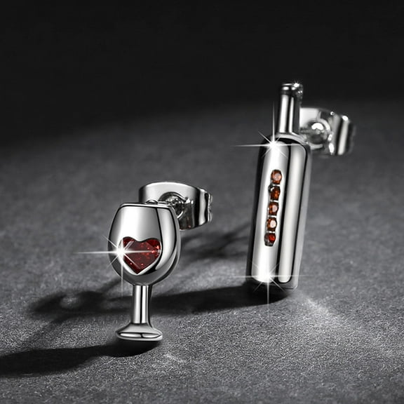 TIHLMK Earring for Women Exquisite Wine Bottle Goblet Metal Birthstone Stud Earrings