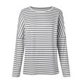 thumbnail image 6 of Tshirts For Women Striped Print Crew Neck Long Sleeve Casual Trendy Tops Pullover T-shirts Sportwear,Gray,S, 6 of 8