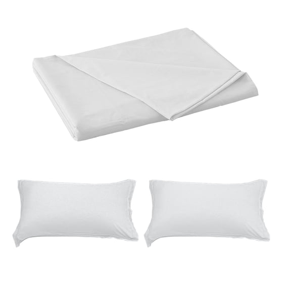 Gallickan Bedding Set Queen, Washed Cotton Solid Color Sheet 60x90 Inch 2 Pillowcases Skin Friendly 3 Piece, White
