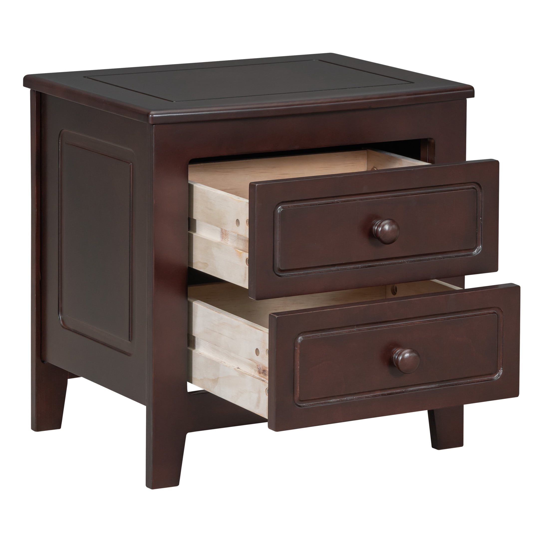 Noble House Mid-Century Nightstand with 2 Drawers, Wooden Bedside Table for Bedroom, Dark Walnut