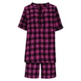 thumbnail image 4 of Miluxas Womens Plaid Lounge Sets 2 Piece V Neck Short Sleeve Button Up Shirt and Drawstring Shorts House Sets Beach Vacation Outfits Hot Pink, 4 of 8