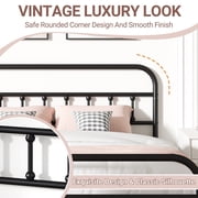 UHOMEPRO Queen Size Metal Bed Frame with Headboard and Footboard, Vintage Victorian Style Platform Bed Frame, No Box Spring Needed, Easy Assembly, Center Support Bar, Black